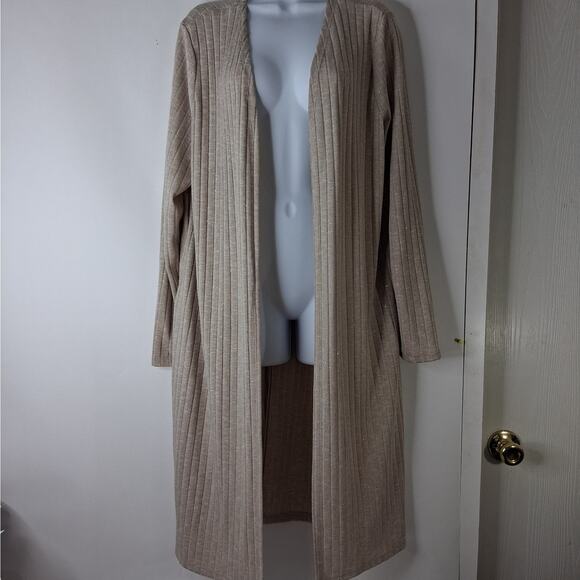 Lane Bryant Open Front Duster Cardigan Sweater Ribbed Knit Women's 14/16 Beige - Picture 1 of 11
